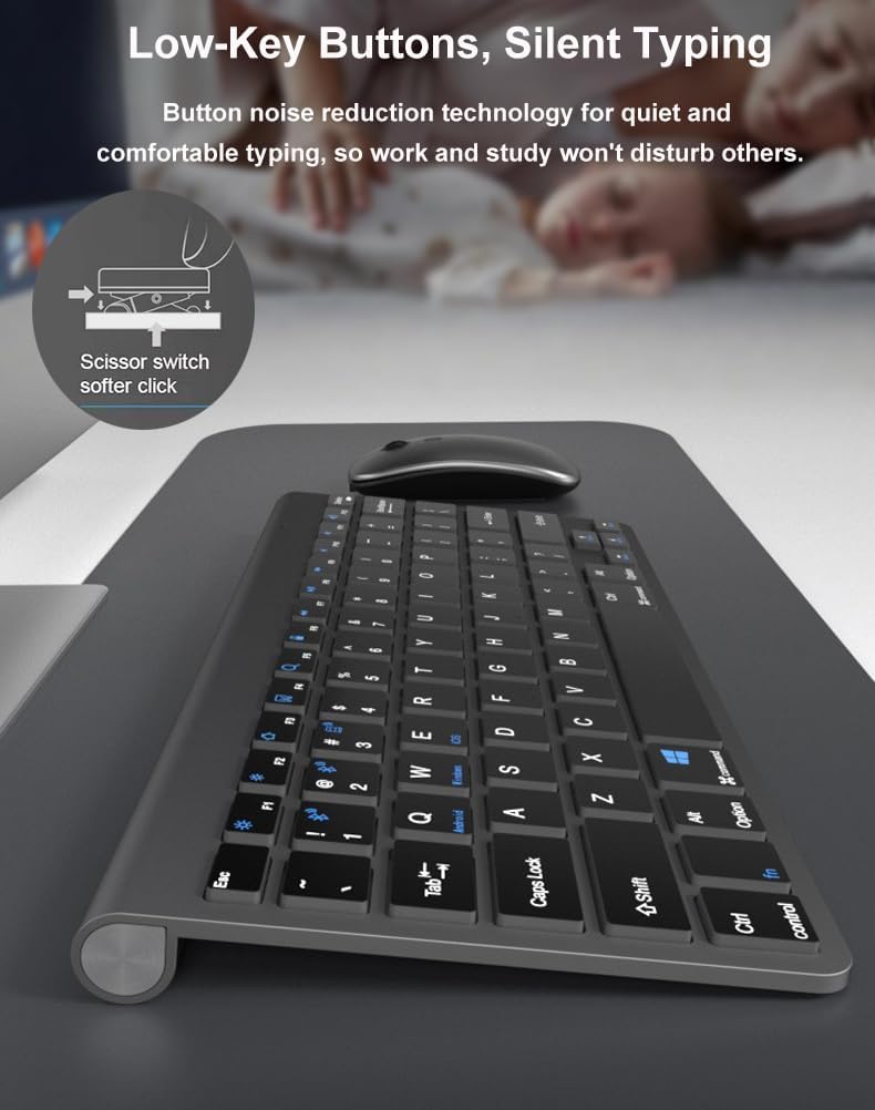 Tastatur Maus Set Kabellos, Bluetooth5.0/3.0 Tastatur & 2.4 GHz USB 3 Mode, Funktastatur Mit Maus Si