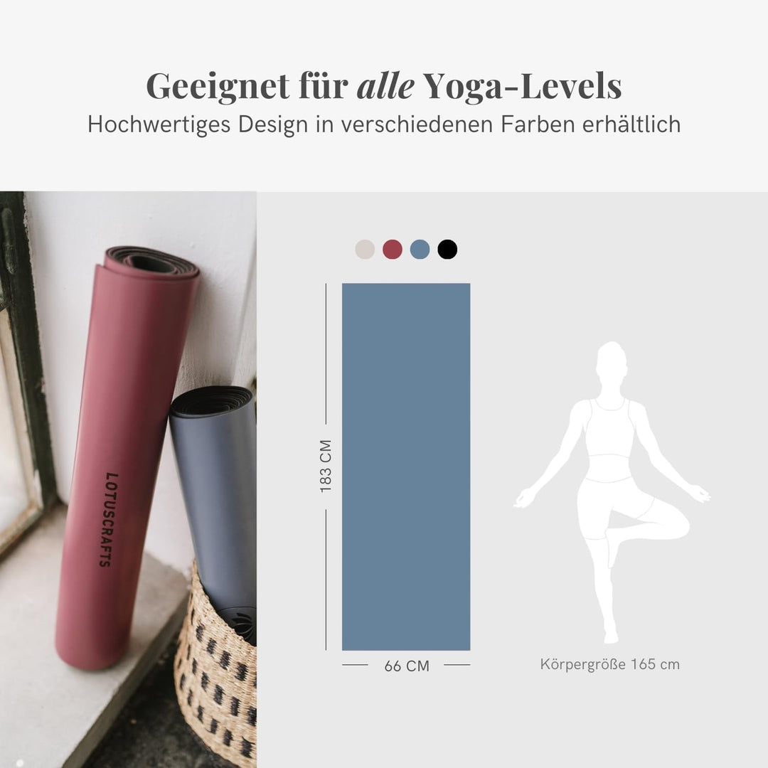 LOTUSCRAFTS® Yogamatte rutschfest, aus Naturkautschuk, universell einsetzbar als Yoga Matte, Sportma