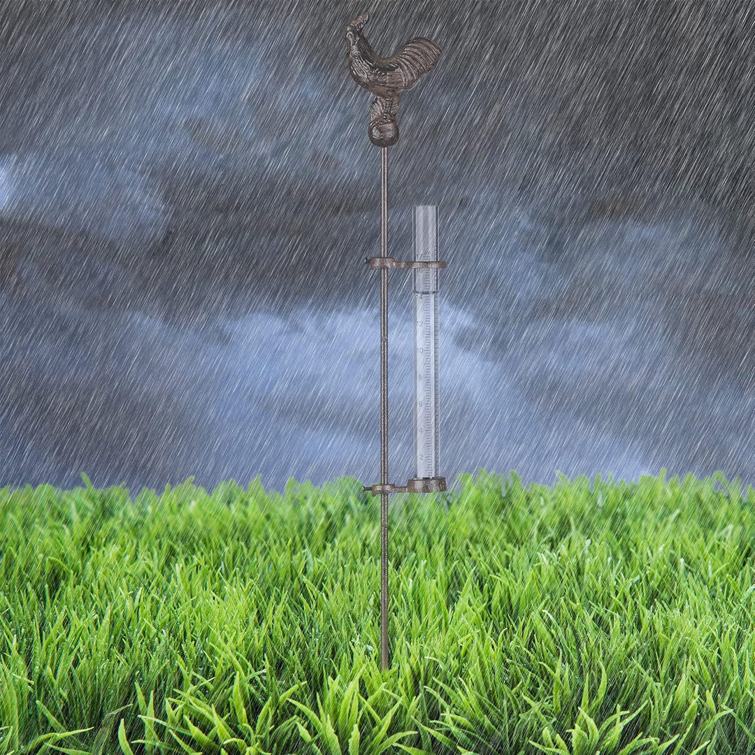 5 x Regenmesser Hahn, Erdspiess, Deko Niederschlagsmesser, 17cm 7inch, Behälter Glas, Gartenstecker,
