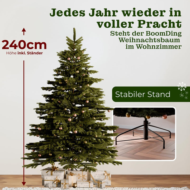 BoomDing Weihnachtsbaum künstlich mit Beleuchtung - extra naturgetreuer Tannenbaum 240 cm - 700 LED