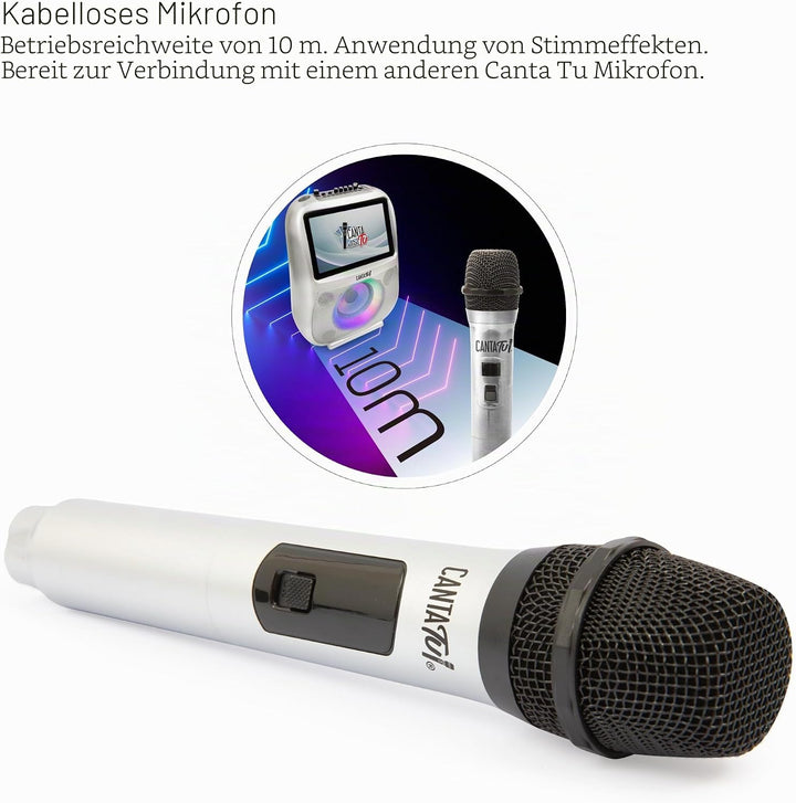 Canta Tu Karaoke - Silbernes Mikrofon, EIN kabelloses Mikrofon, Mikrofon mit Bluetooth, geeignet für