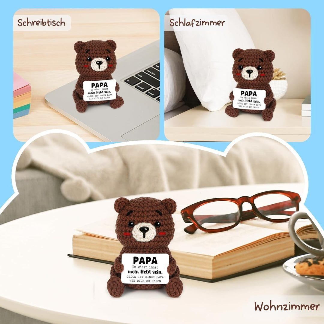 Positive Bär Geschenke für Papa, Handgehäkelter Bär Figuren, Bester Papa Geschenke zum Geburtstag Va