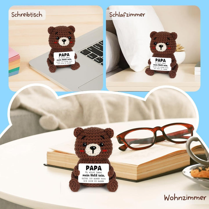Positive Bär Geschenke für Papa, Handgehäkelter Bär Figuren, Bester Papa Geschenke zum Geburtstag Va
