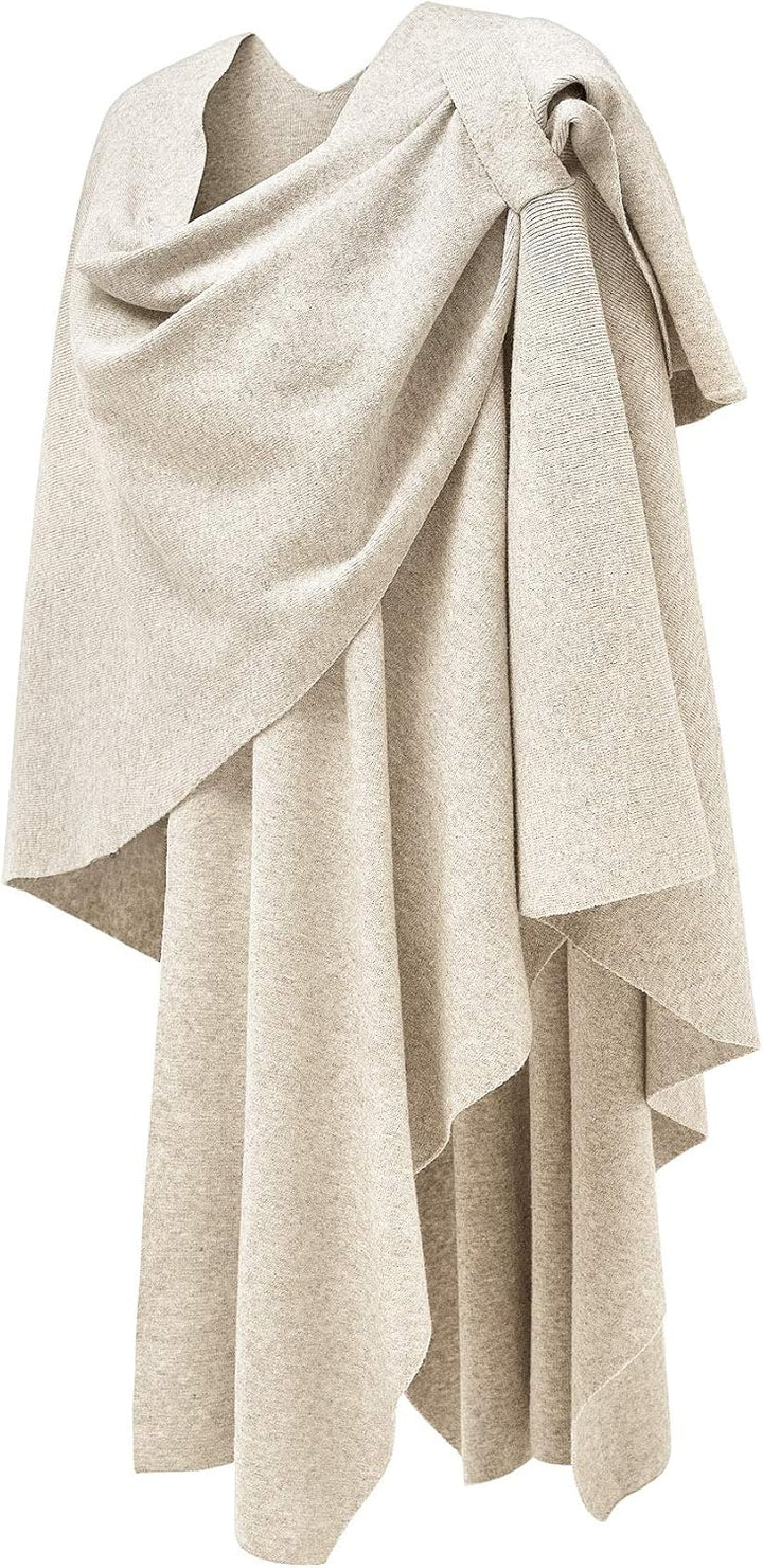 PULI Damen Poncho Schal Cashmere Feeling Strick Cape Cardigan Für Frauen Geschenk Für Mutter Beige E