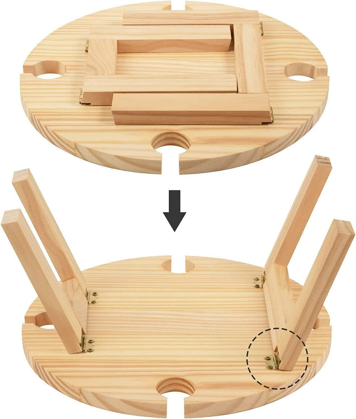 Outdoor Weintisch Tragbar, Mini Campingtisch, Picknicktisch Rund Holz Tragbarer, Outdoor Weintisch P