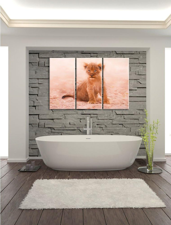Pixxprint Verlassenes Löwenbaby als Leinwandbild/Grösse: 3 Teilig (120x80) cm/Wandbild/Kunstdruck/fe