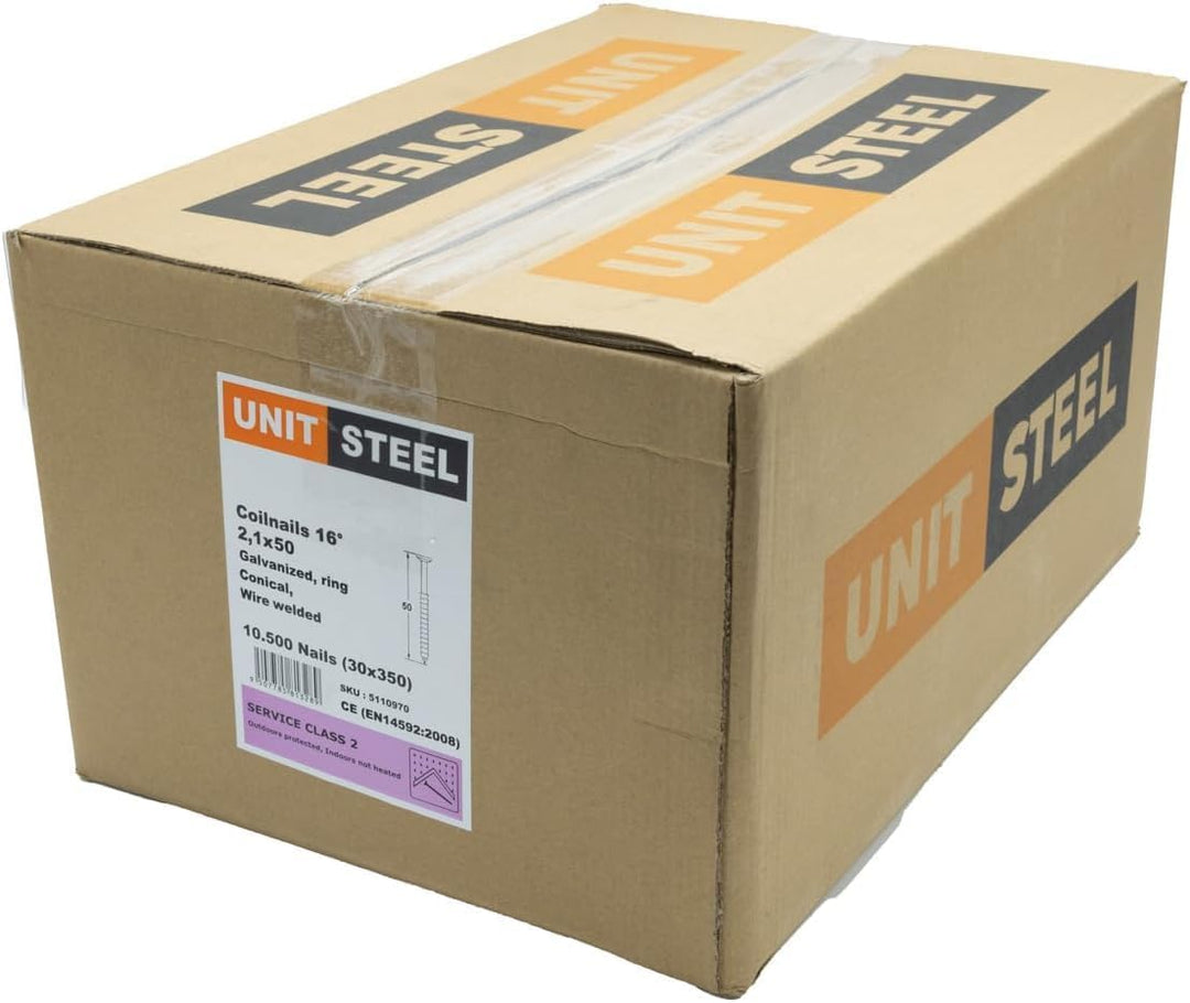 15° Coilnägel - 2,1X50mm, 10.500 stück, Ringnägel für Druckluft-Nagler, Ring/verzinkt, für fast alle