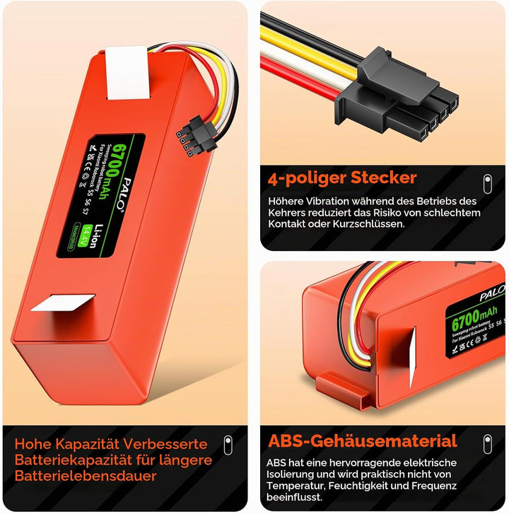 6700mAh Akku für Xiaomi Roborock S5, S5 Max, S50, S6, S6 MaxV, S7, Q7 Max V Ultra Pure, Brr-2p4s-520