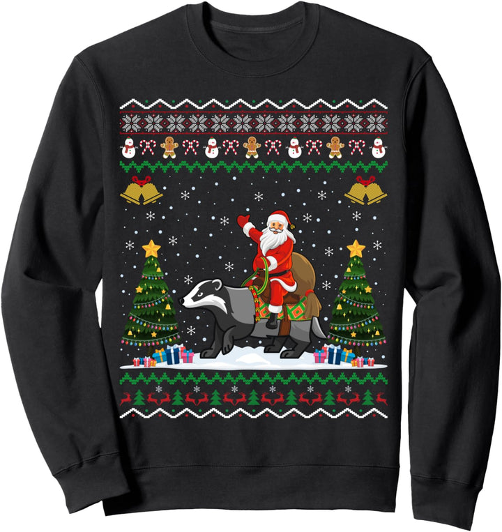 Badger Ugly Xmas Geschenk Santa Riding Dachs Weihnachten Sweatshirt