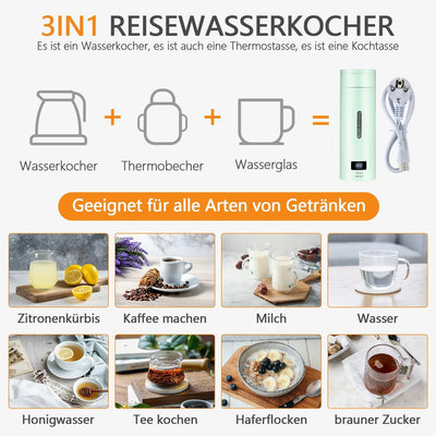 Reise Wasserkocher Klein, Elektrische Wassertasse,220V 300W Schnellkoch-Teekanne-Heizbecher mit Temp