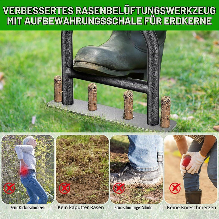 Edelstahl Rasenlüfter Aerifizierer für Rasen Manuell - Rasenspecht mit Gummigriff Gartengeräten Vert