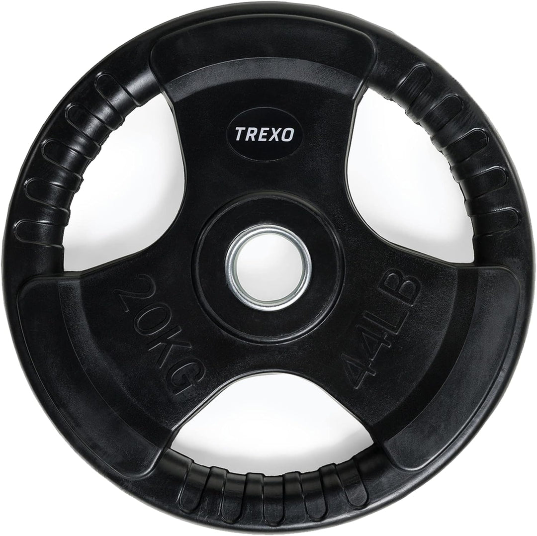 TREXO BelastungScheibe mit Griffen Gusseisen beschichtet für Langhanteln Langlebige ergonomische Sch