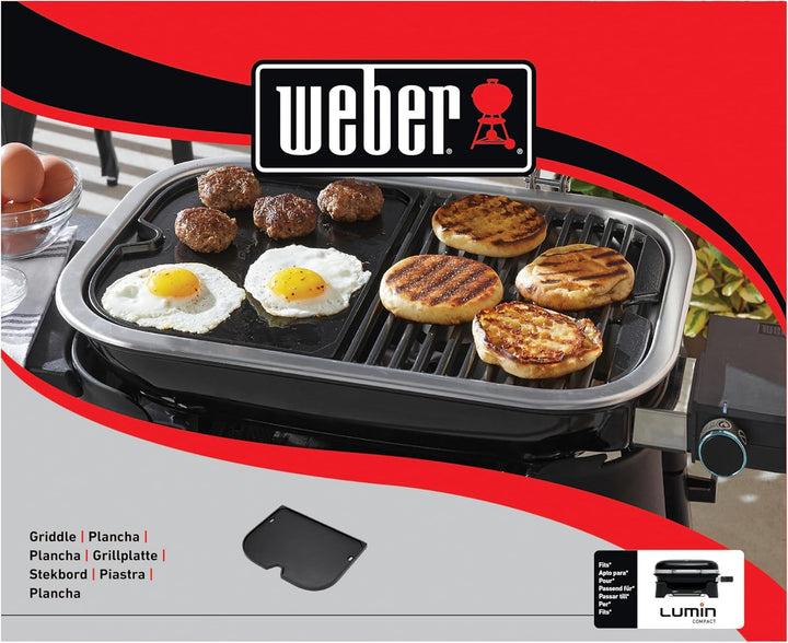 Weber Lumin Compact Elektrogrill-Platte/Porzellanemaillierte Gusseisen-Grillpfanne mit Antihaft-Ober
