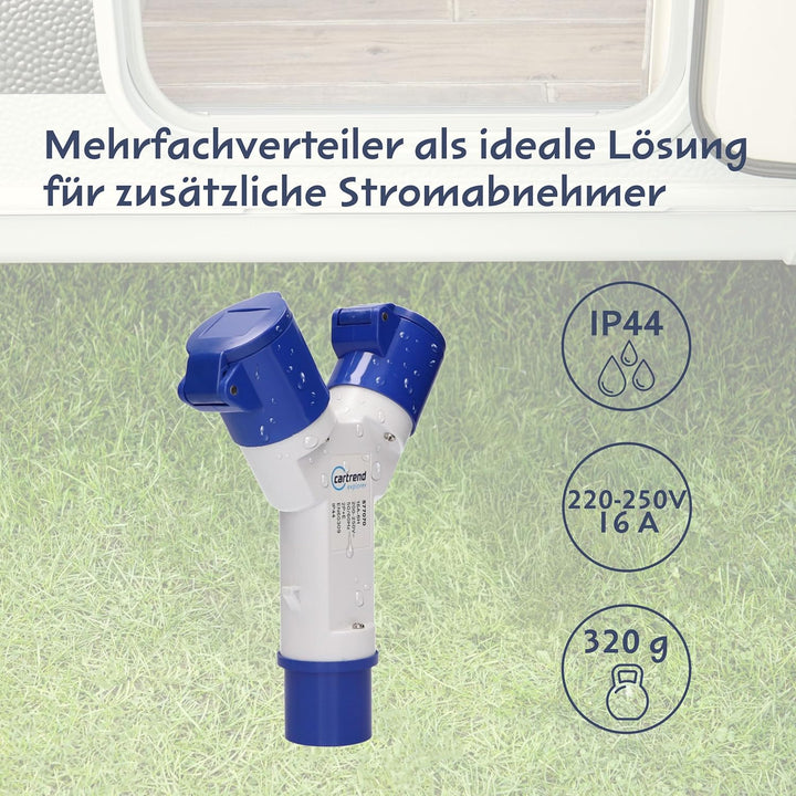 cartrend Explorer CEE Mehrfachverteiler mit 1 CEE-Stecker & 2 CEE-Kupplungen mit Klappdeckel, geeign