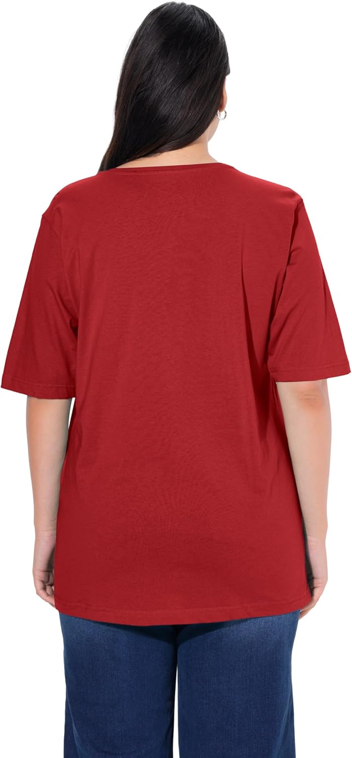 Ulla Popken Damen Basic, Rundhals T-Shirt 42-44 Mohn, 42-44 Mohn