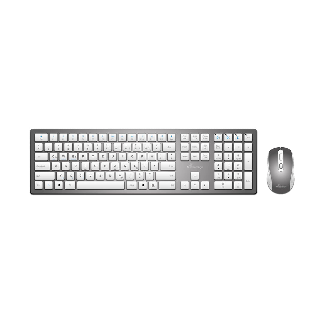 MediaRange Funk-Tastatur und optische 4 Tasten Funk-Maus Set, weiss/Silber