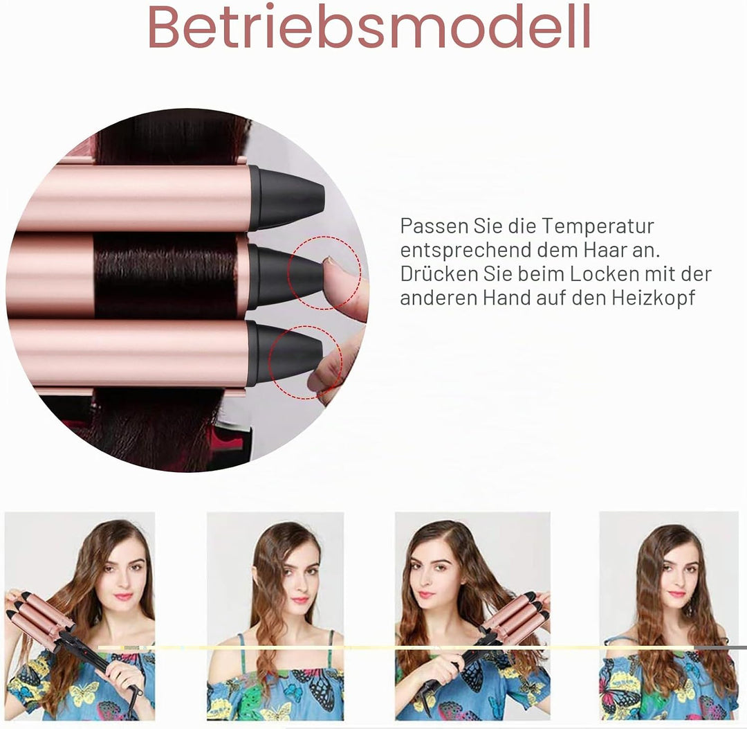 Lockenstab 3 fässer Beach Waves Welleneisen Grosse Locken Mermaid Wellenstab Welleisen mit Klemme Ha