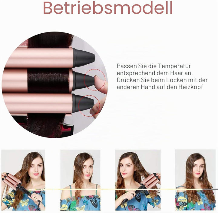 Lockenstab 3 fässer Beach Waves Welleneisen Grosse Locken Mermaid Wellenstab Welleisen mit Klemme Ha