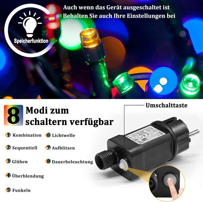 Aufun LED Lichternetz 3x2m 250LEDs Lichterkette Lichterkettennetz 8Modi Lichtervorhang mit Stecker f