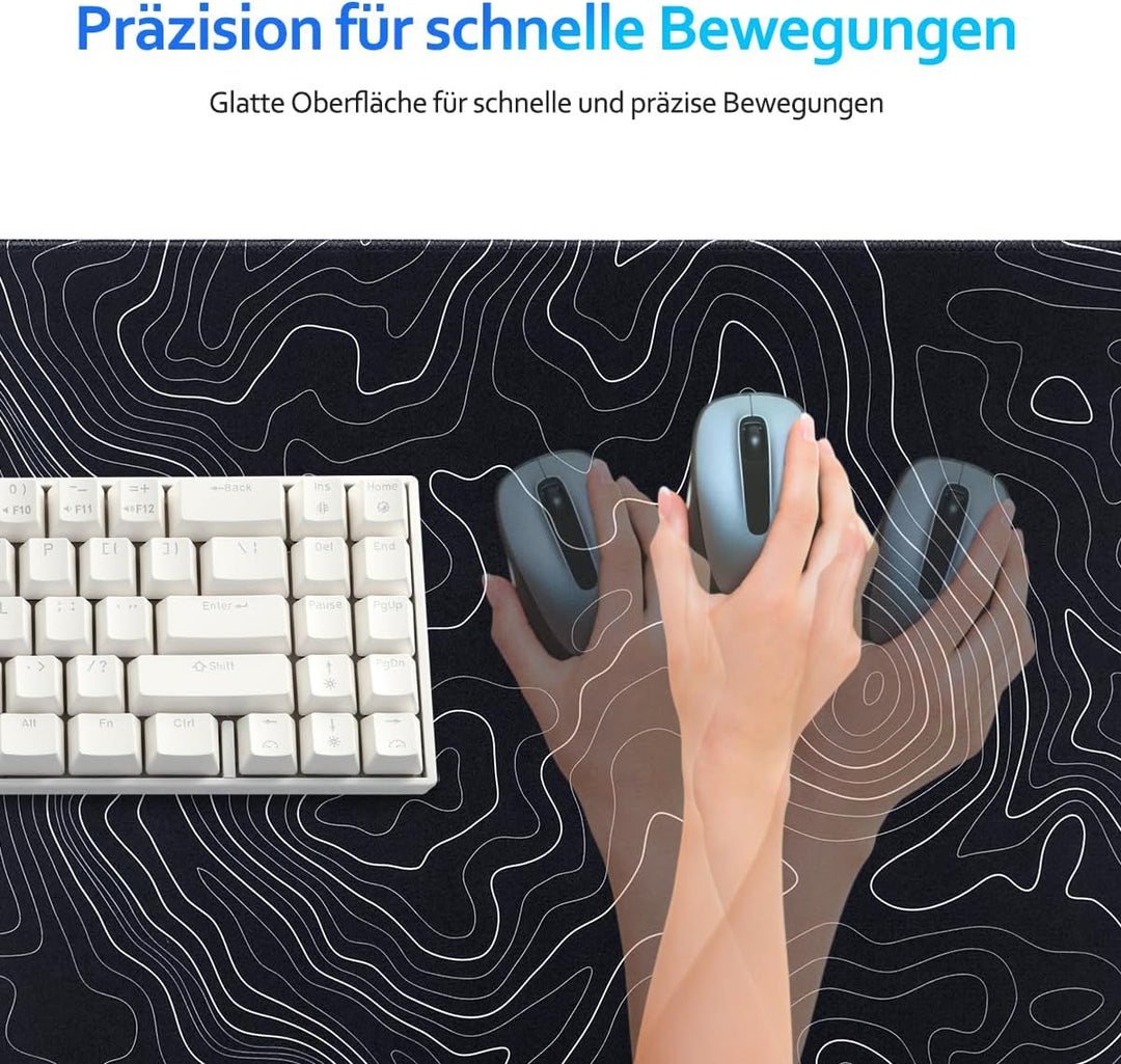 Zindoo Gaming Mauspad XXL 900 x 400 mm– Schwarzes Mousepad mit Konturen-Design – rutschfest, Langleb