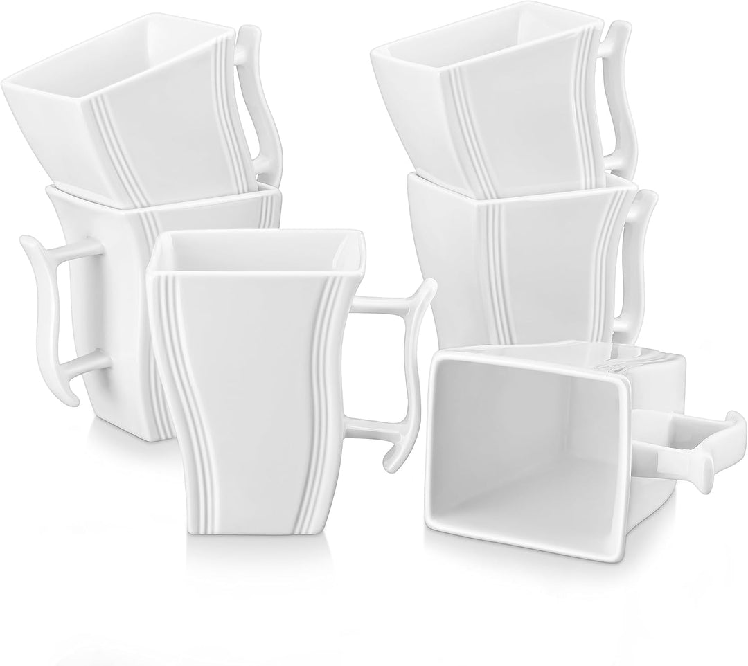 MALACASA Porzellan Kaffeetassen 6er Set, 470 ml Kaffeetassen mit Henkel, Grosse Keramik-Kaffeetasse,