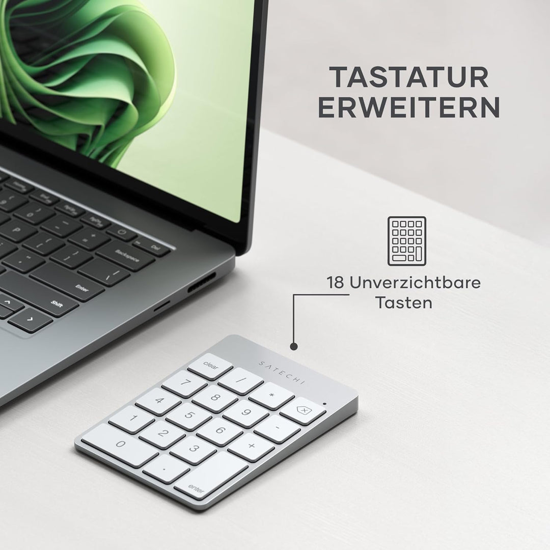SATECHI Bluetooth Zahlenblock – Kabelloser Aluminium 18-Tasten Nummernblock – USB-C wiederaufladbare