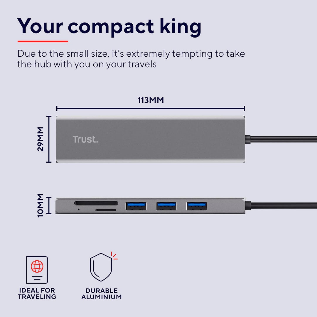 Trust Halyx Schneller USB-C-Hub und Kartenlesegerät, USB 3.2 Gen 1, SD- und Mikro-SD-Kartenlesegerät