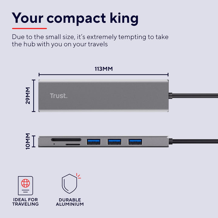 Trust Halyx Schneller USB-C-Hub und Kartenlesegerät, USB 3.2 Gen 1, SD- und Mikro-SD-Kartenlesegerät