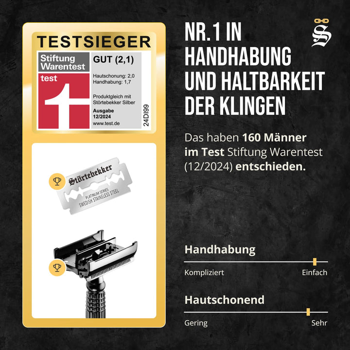 Störtebekker® Premium Rasierhobel im handgefertigten Leder-| Rasier-Set mit 10 Rasierklingen, Reise-