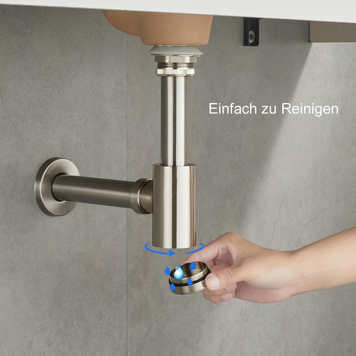 Siphon Universal für Waschtisch, KEOKBON 1 1/4 x 32 mm Syphon & Pop up Ventil Ablaufgarnitur mit Übe