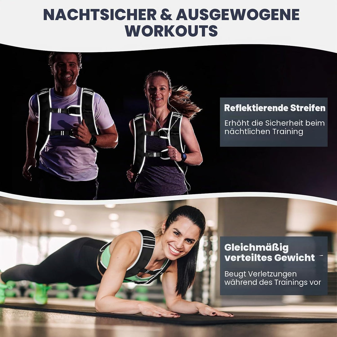 Fragraim Gewichtsweste, 6 kg/8 kg/10 kg/12 kg/16 kg Gewichtsweste für Frauen Herren mit reflektieren