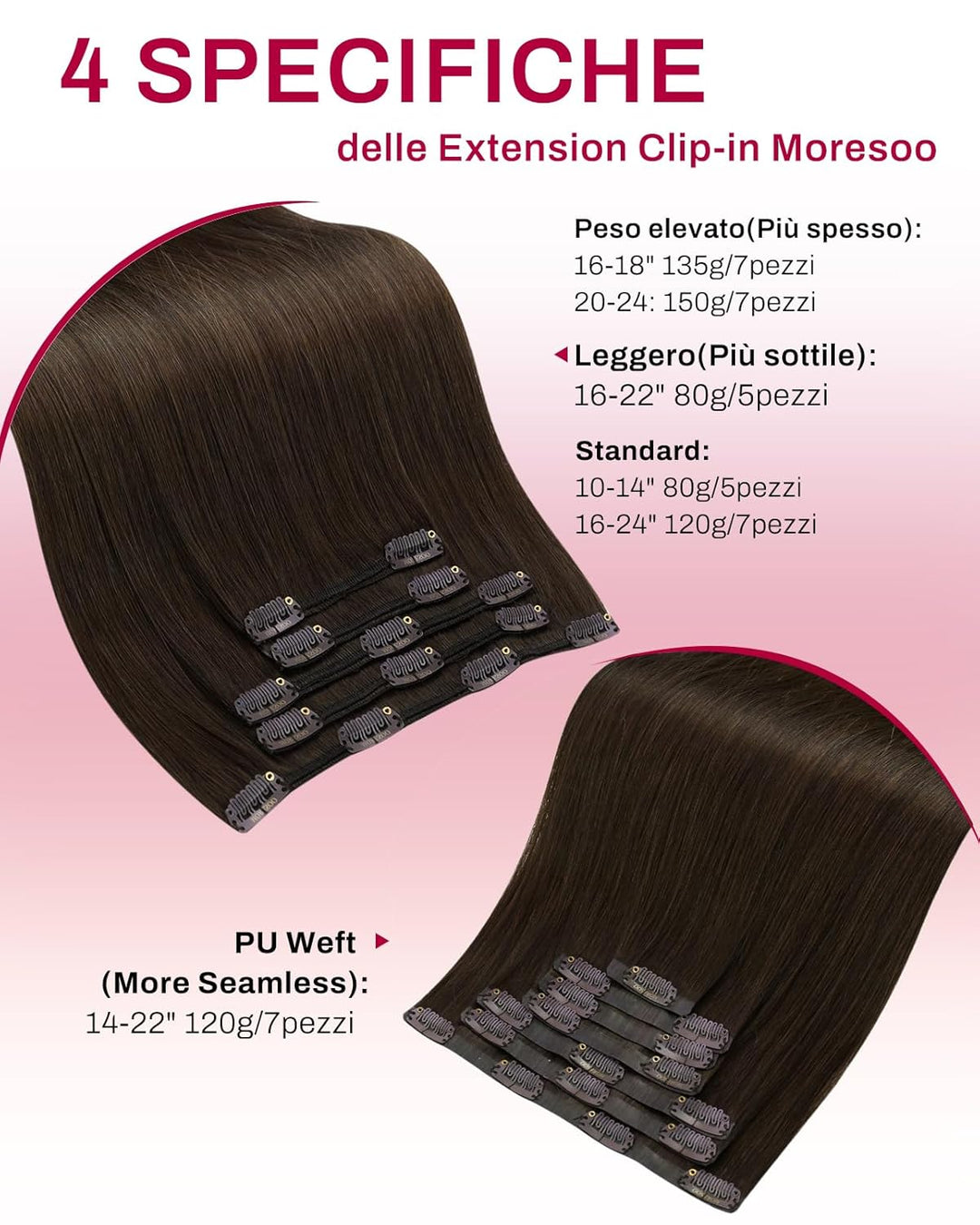 Moresoo Clip in Extensions Echthaar, Salon Qualität Weiches Glattes Haar 25 cm 5 Stück 80g Echthaar