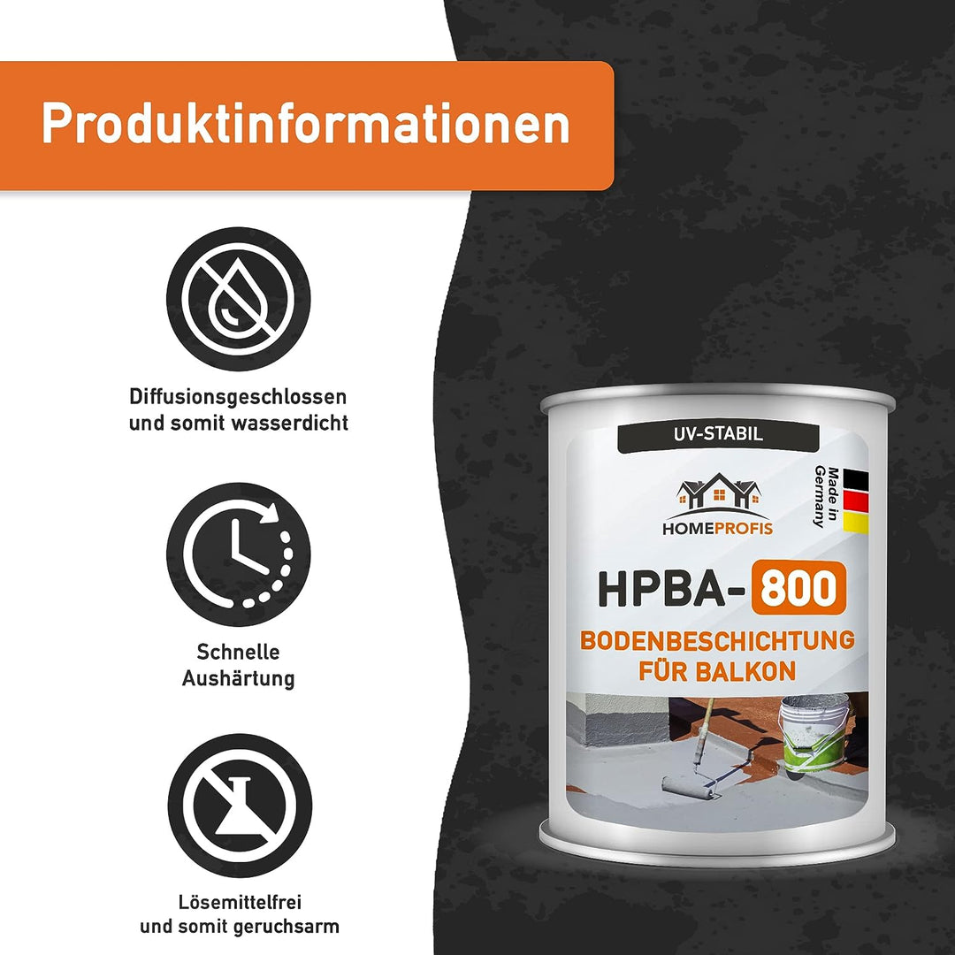 Home Profis® HPBA-800 matte UV-beständige 1K Bodenfarbe (5m²) für Balkon &amp; Terrasse in RAL 7011 (Eis