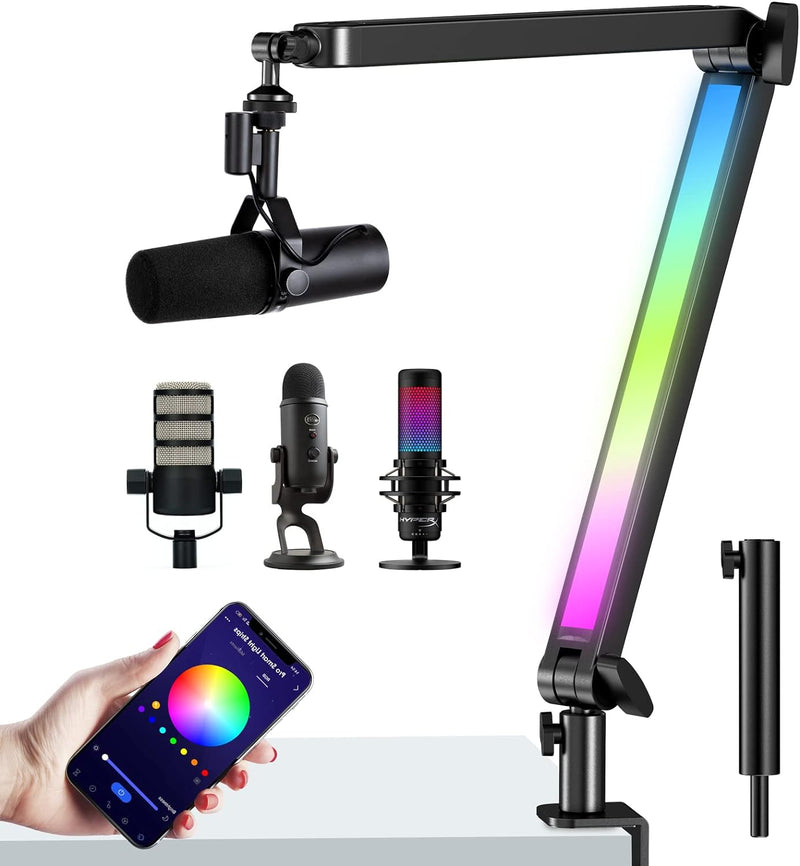 YOUSHARES RGB Mikrofon Arm kompatibel mit Shure SM7B, MV7, HyperX QuadCast, ProCast, Blue Yeti, Rode