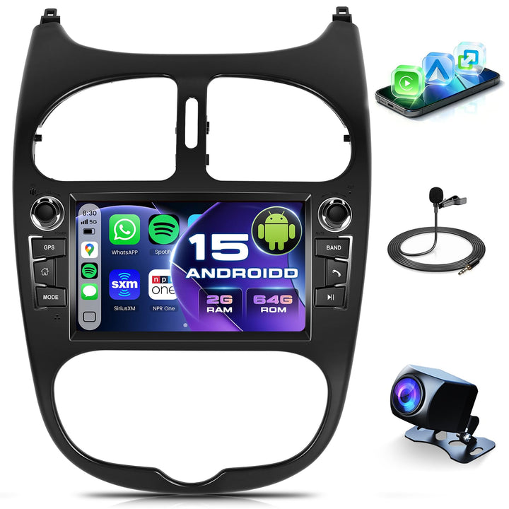 2GB RAM + 64GB Carplay Autoradio für Peugeot 206 für Citroen C2, Motorsi Android Auto 7“ Touchscreen