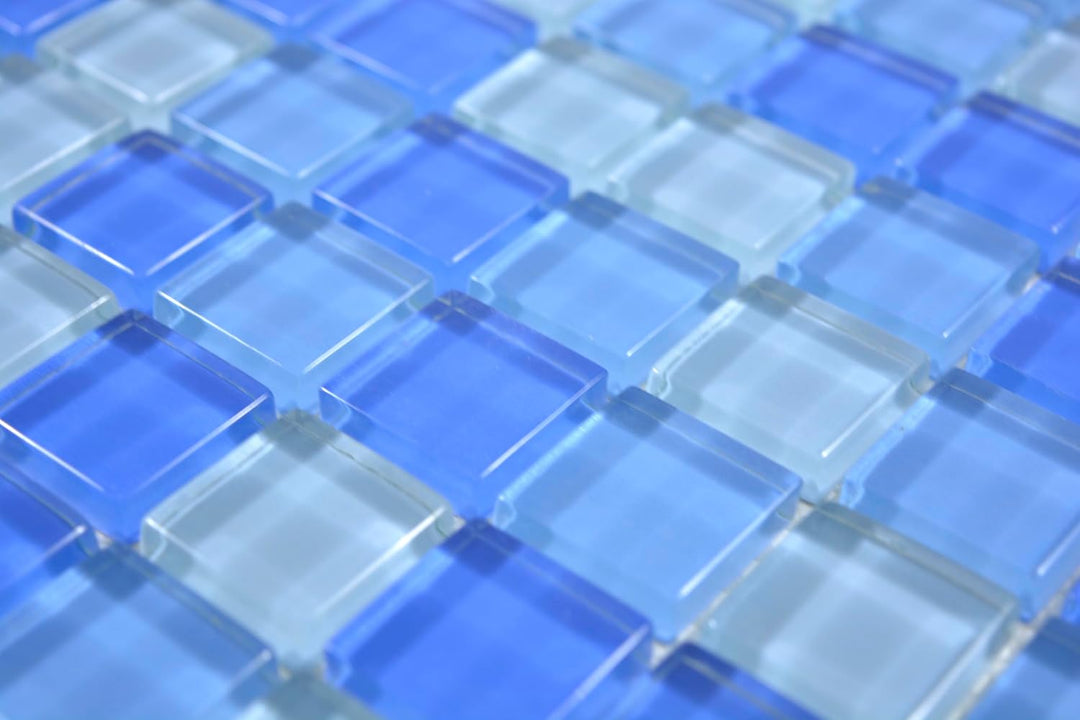 Mosaik Quadrat Crystal mix hellblau Glasmosaik Transluzent Transparent 3D Fliesenspiegel, Mosaikstei
