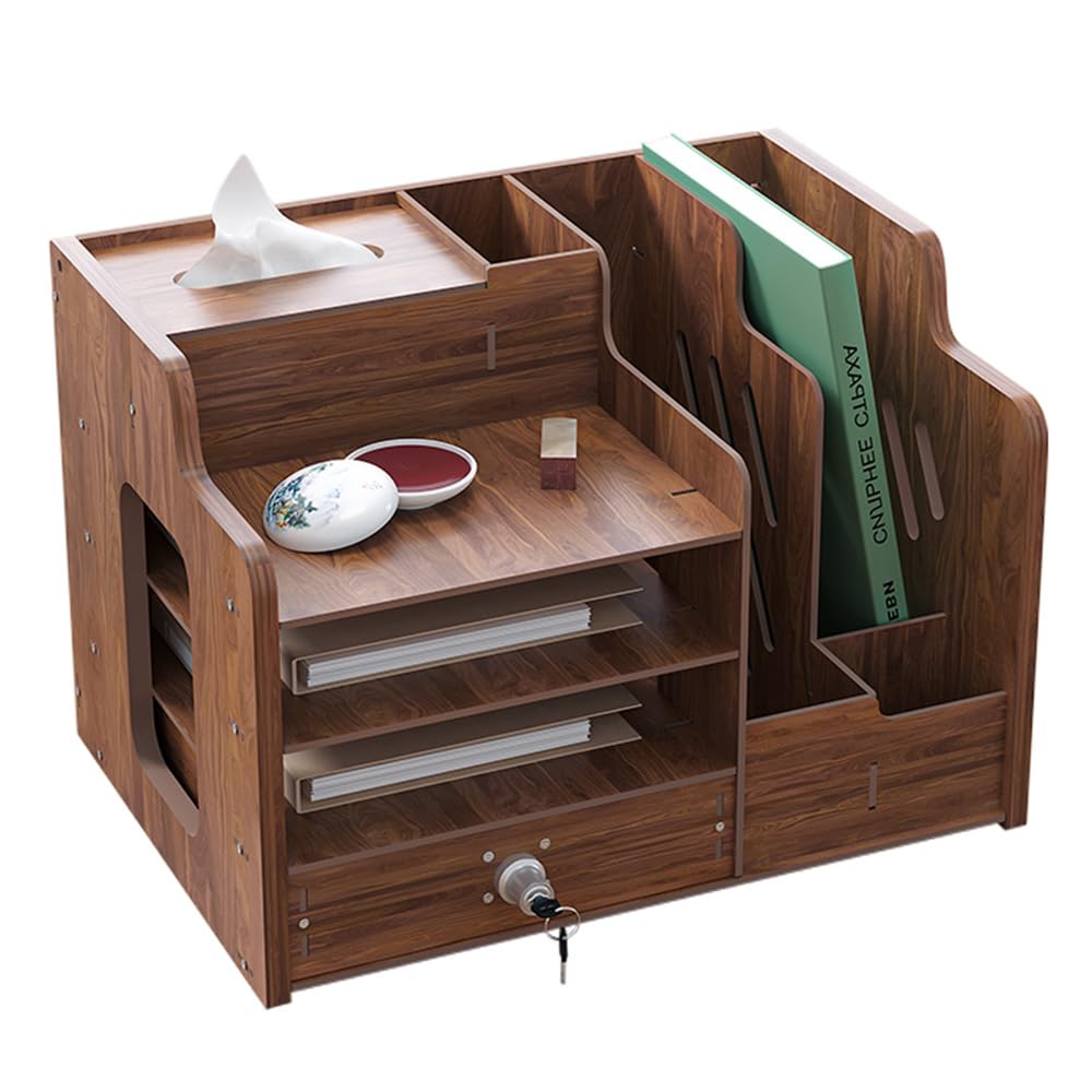 Hggzeg Schreibtisch-Organizer aus Holz,grosse Kapazität,Schreibtisch-Organizer,Aktenregal,A4-Papier-