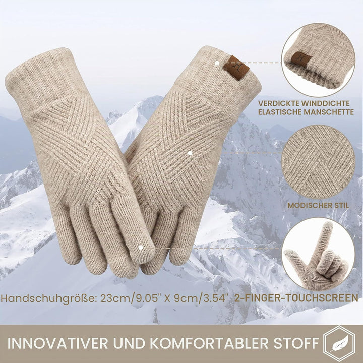 Damen Winter Warm Touchscreen Handschuhe Thermo Gestrickte Winterhandschuhe Doppellagige Strickhands