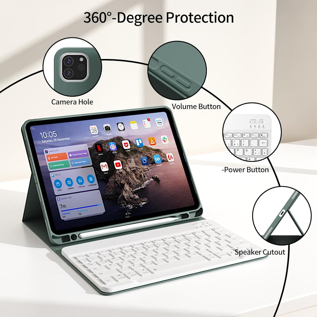 Hülle mit Tastatur für iPad Pro 11 4. / 3. / 2. Generation 2022/2021/2020 mit stifthalter, Magnetisc