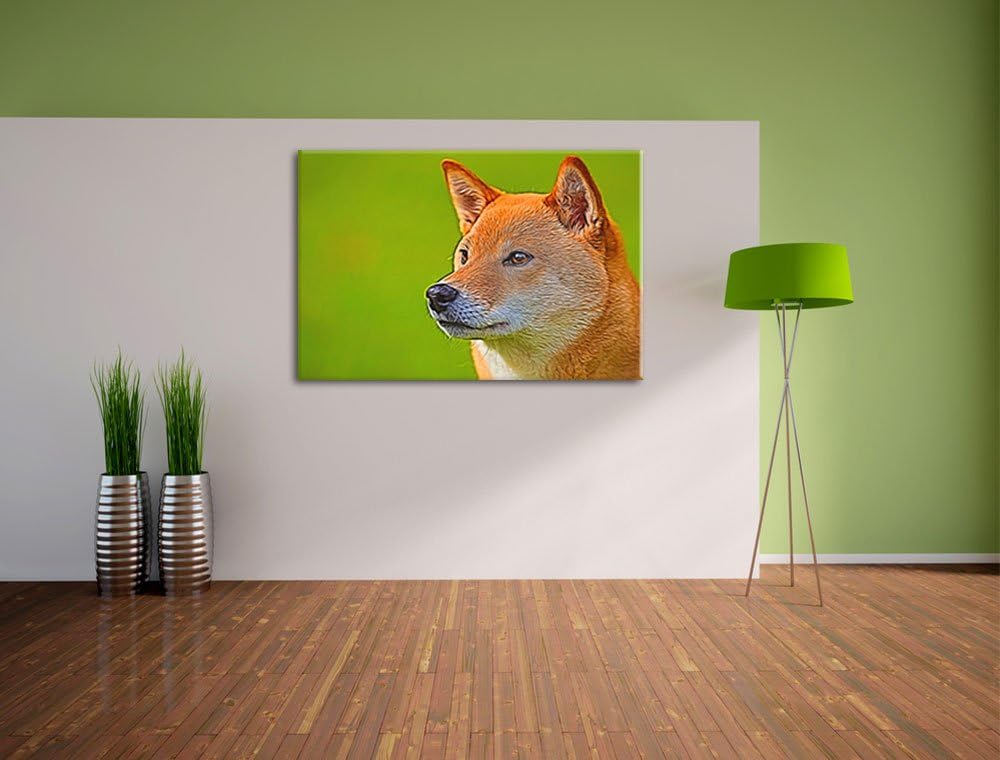 anmutiger Finnen-Spitz im Gras NewArt Format: 100x70 cm auf Leinwand, XXL riesige Bilder fertig gera