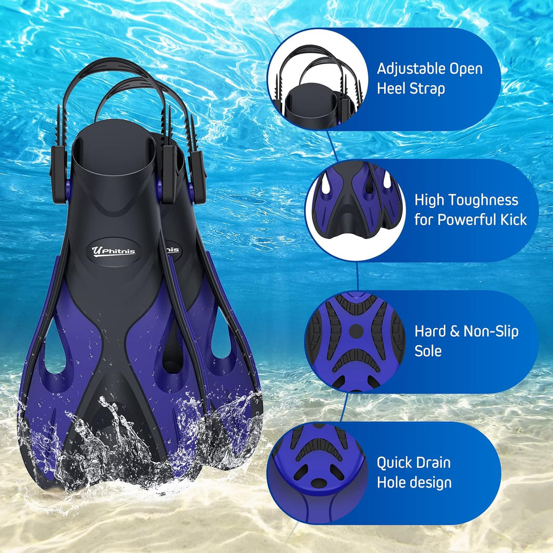 UPhitnis Schnorchelset Kinder mit Flossen,Anti-Fog 180°Panorama Taucherbrille Kinder, Verstellbaren