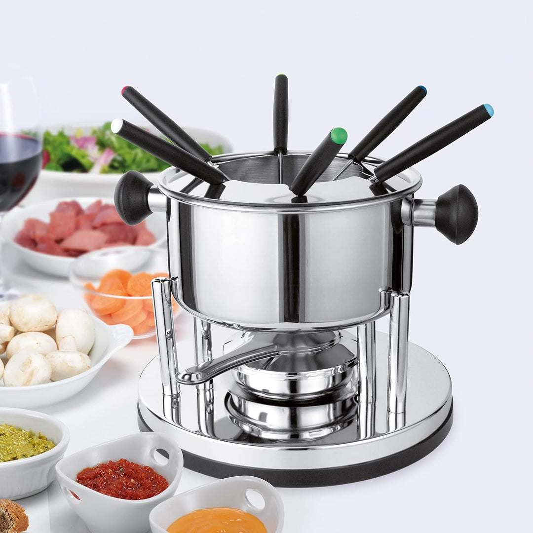 Lentz Fondue-Set aus Edelstahl für 6 Personen | inklusive Besteck | betrieben mit Brennpaste | Topf