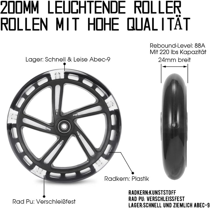 200mm Scooter Rollen - 2 Stück 200mm City Scooter Ersatzräder räder mit ABEC9 Kugellager - Cityrolle