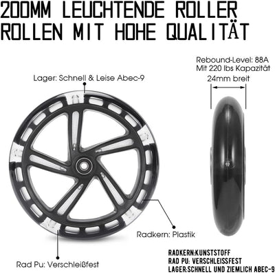 200mm Scooter Rollen - 2 Stück 200mm City Scooter Ersatzräder räder mit ABEC9 Kugellager - Cityrolle