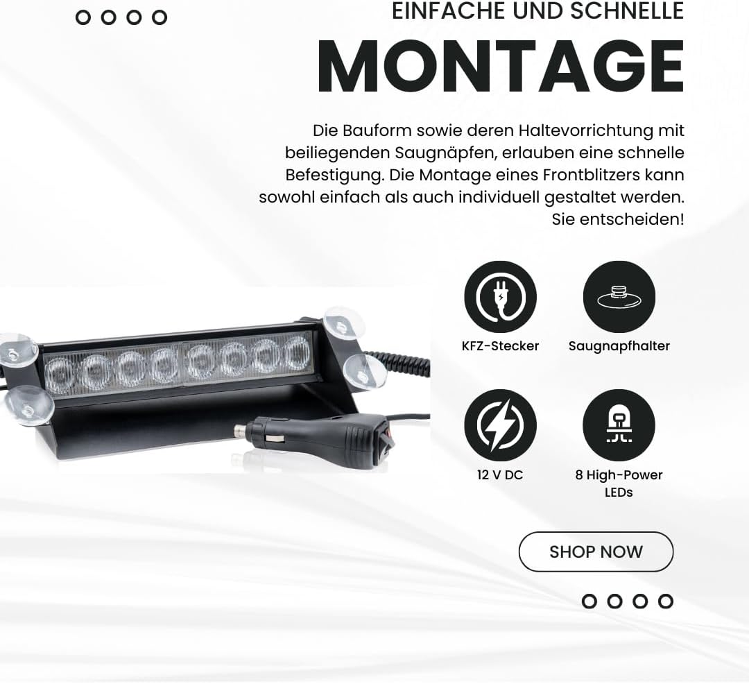 Raptors LED Technik Frontblitzer Shark 8W Scheibenblitzer für Show Cars | Scheibenblitzer 12V | Dash