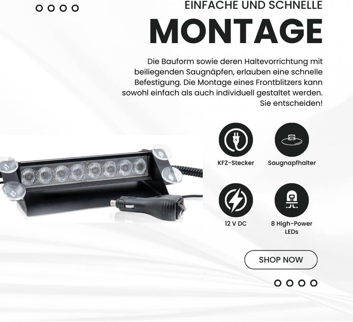 Raptors LED Technik Frontblitzer Shark 8W Scheibenblitzer für Show Cars | Scheibenblitzer 12V | Dash