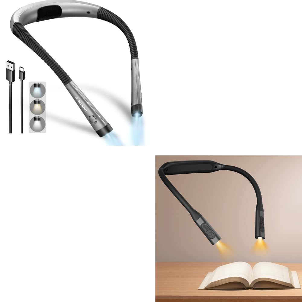 Glocusent Leselampe Hals mit 3 Farben und 6 Helliggkeitsstufen & Nackenlampe mit 100 Stunden, Leicht