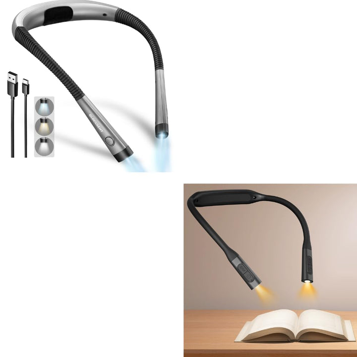 Glocusent Leselampe Hals mit 3 Farben und 6 Helliggkeitsstufen & Nackenlampe mit 100 Stunden, Leicht