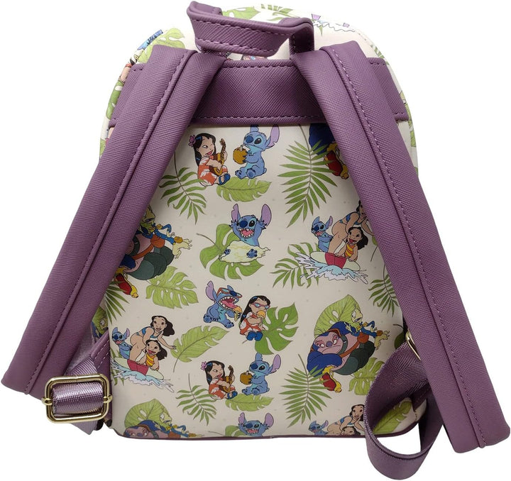 Loungefly Disney Lilo and Stitch Allover Print Damen Doppelstrap Schulter Tasche Purse, weiss