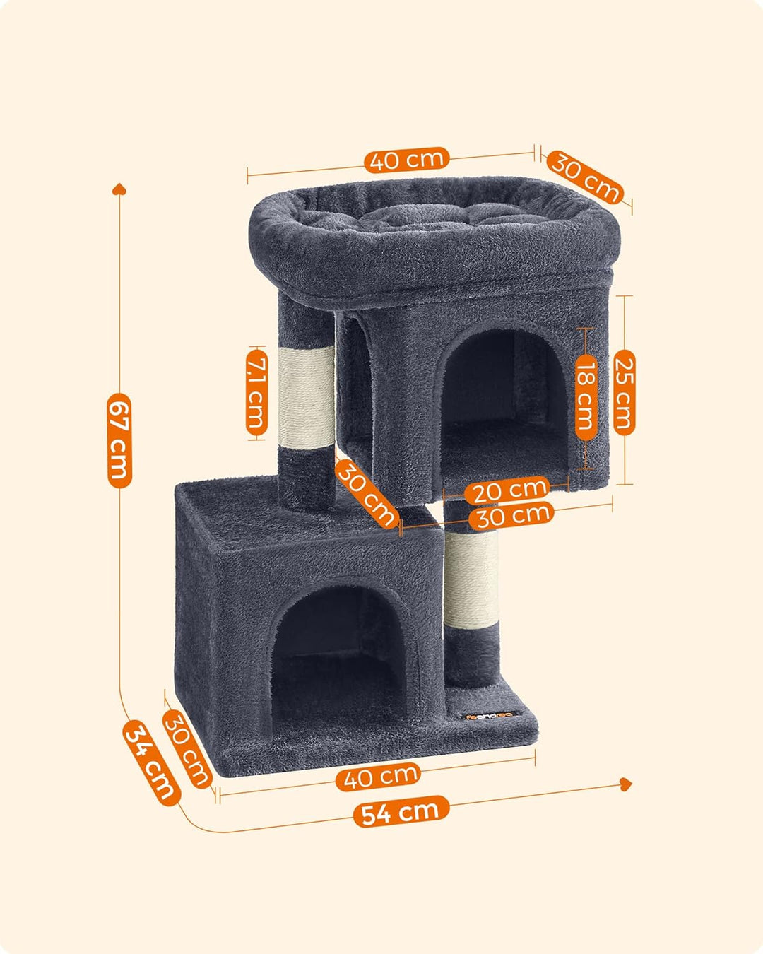 Feandrea Kratzbaum klein, 67 cm Katzenbaum, Katzenhaus für Kätzchen bis zu 3 kg, grosse Plattform, S